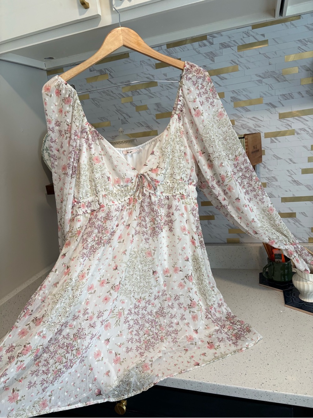 Miami Cream Floral Off-Shoulder, Baby Doll Dress